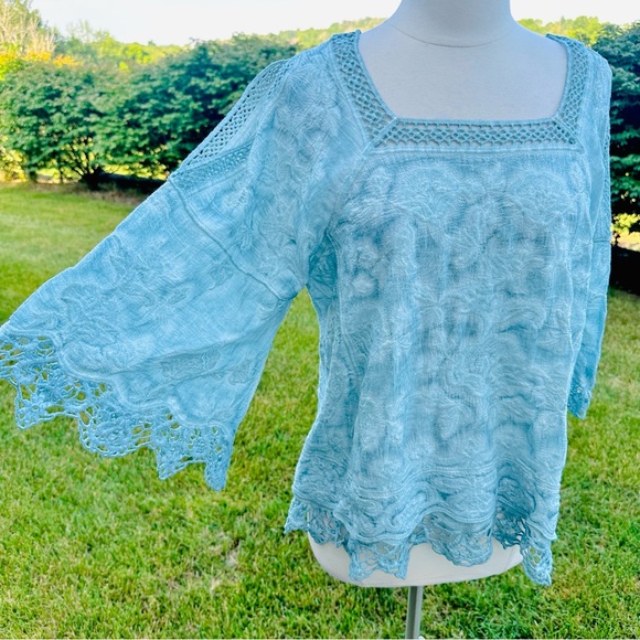 DEMOCRACY cold shoulder blouse lace detail subtle embroidery print Small - Picture 2 of 16